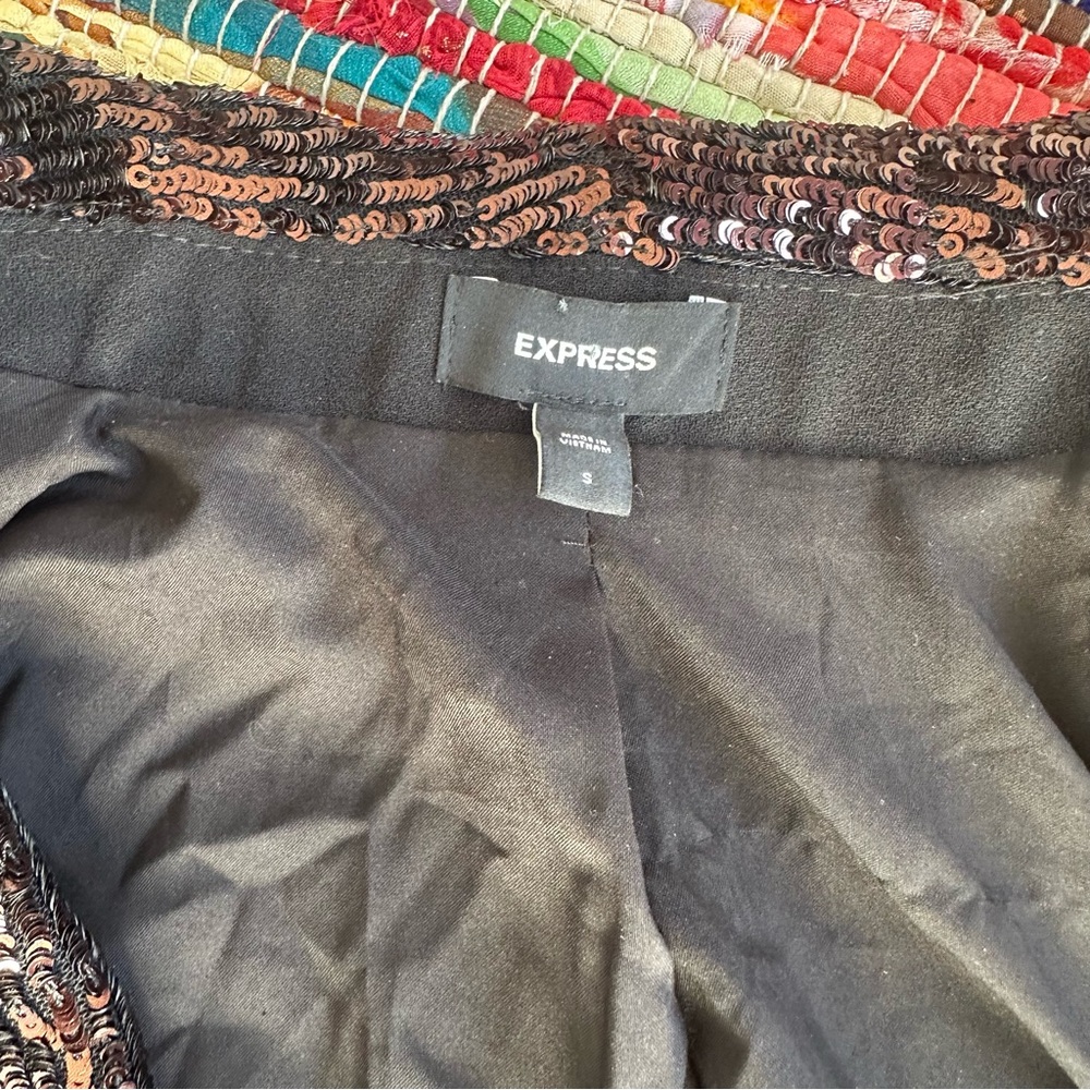 Express Brown Sequined Blazer Small - image 6